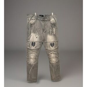 Focus Heartbreaker Jeans Distressed Embroidered Men's Jeans Heart Gray Denim